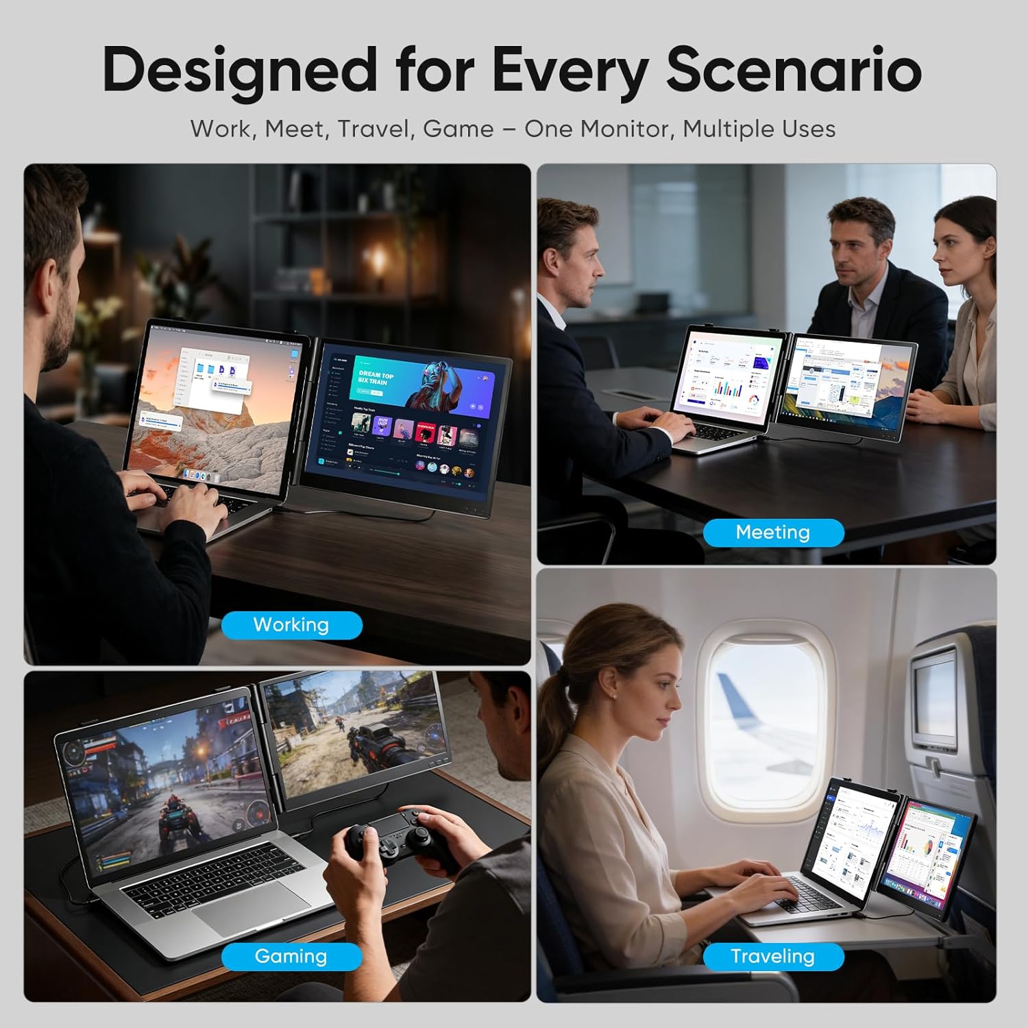 Laptop Screen Extender, 14" FHD 1080P Dual Screen Monitor for Laptops Ultra-Light Portable Monitor with USB-C/HDMI, Plug & Play for Windows/Mac/Chrome/Linux/Android/Switch/PS5 - Image 7