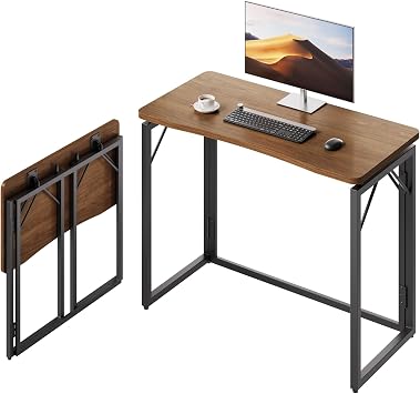 JOYMOOP 80 x 40 cm Folding Desk - Brown, No Assembly Small Foldable Desk for Home, Office, Wooden Top Folding Computer Desk for Working, Writing, Studying