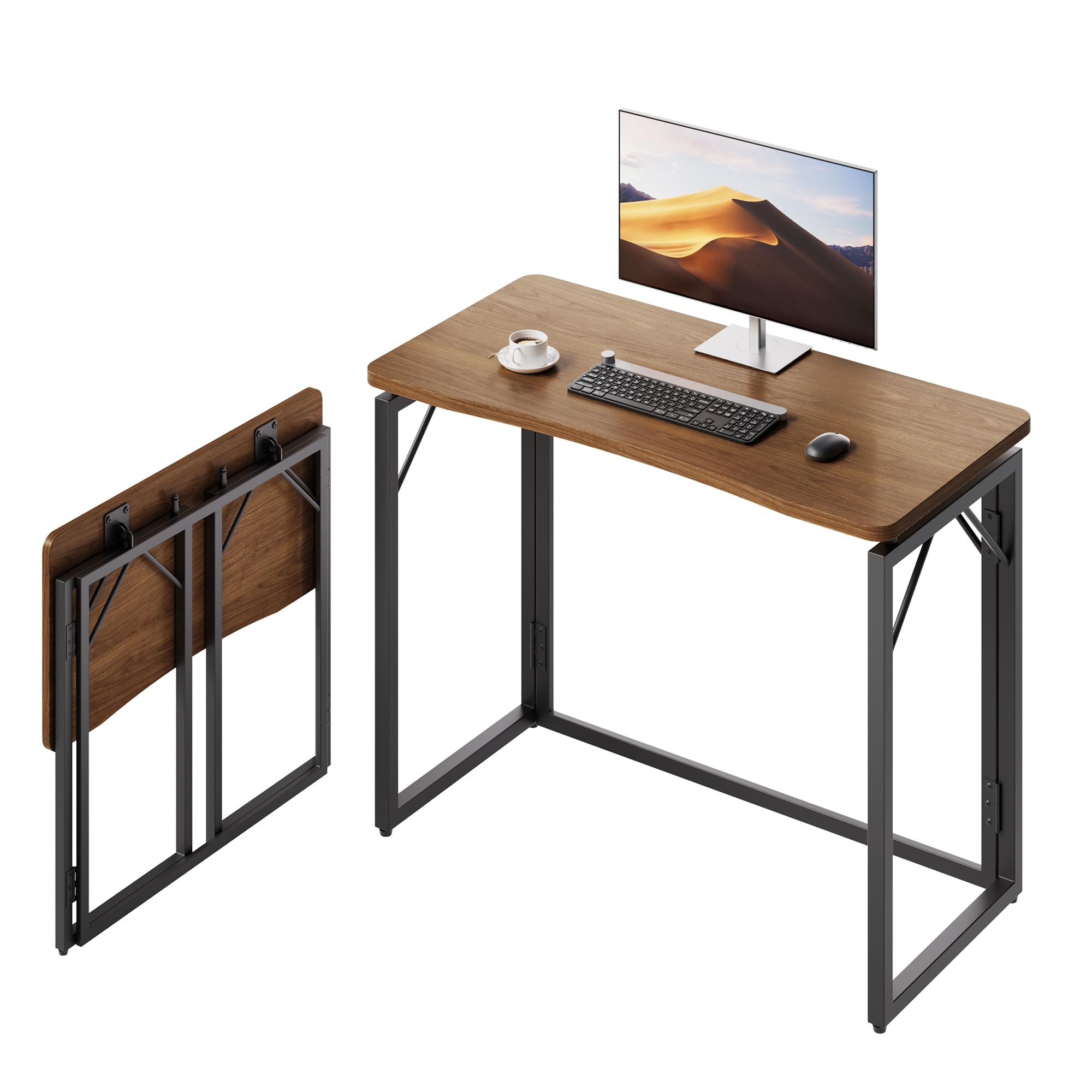 JOYMOOP 80 cm Klappschreibtisch – Braun, Keine Montage, Kleiner Faltbarer Schreibtisch für Zuhause, Büro, Holzplatte, klappbarer Computertisch zum Arbeiten, Schreiben, Lernen