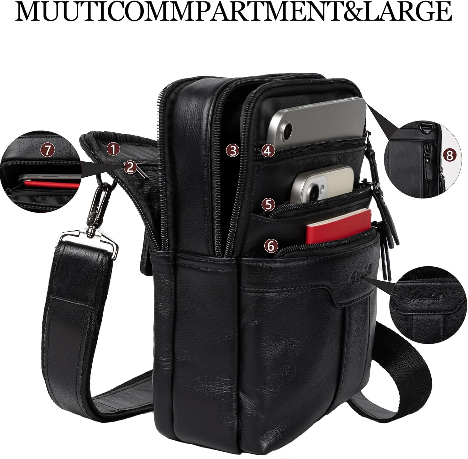 Leather Messenger Bag for Men, Small Leather Sling Shoulder Bag Messenger Pack for Men, Man Purse - Image 3