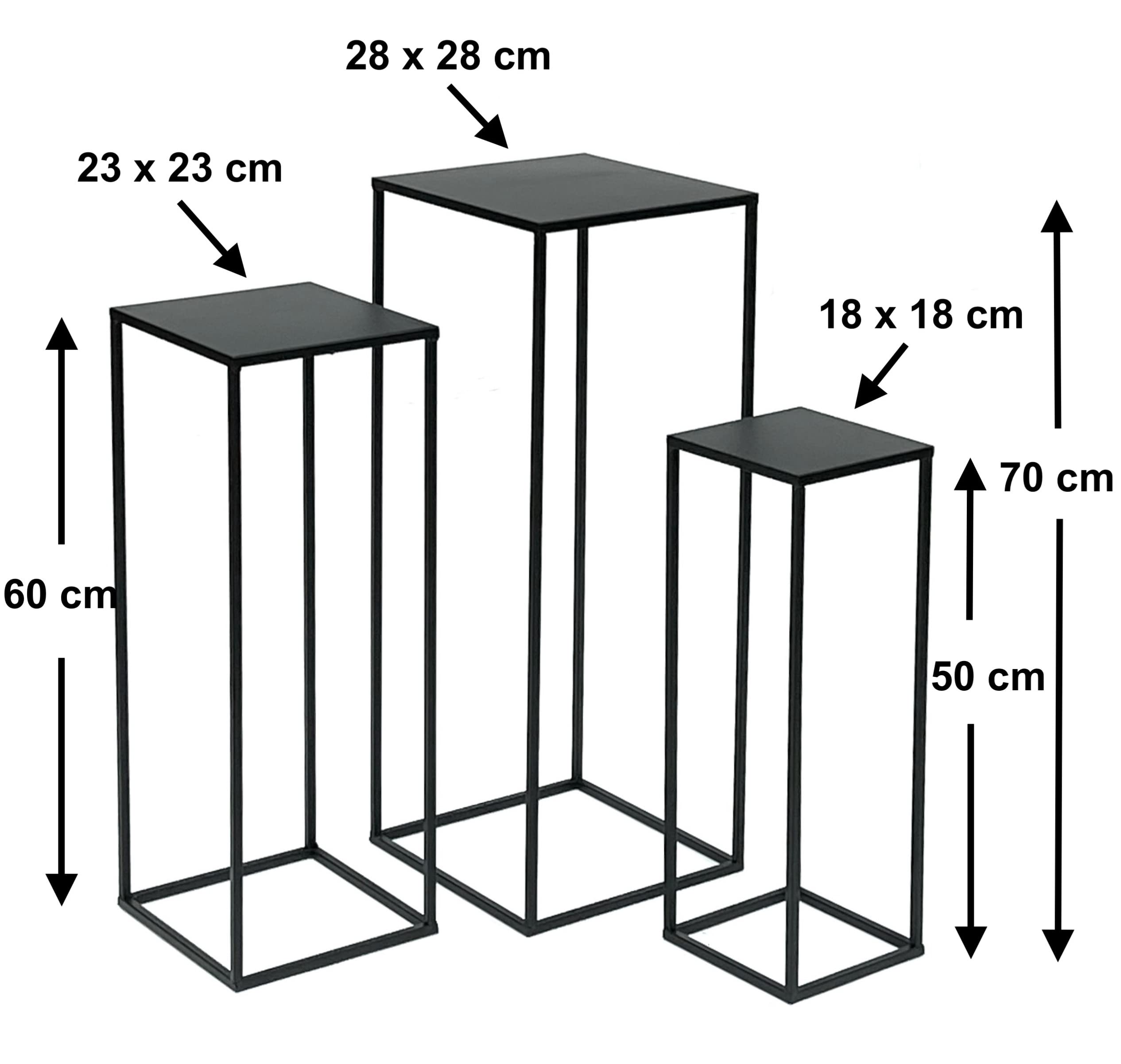 DanDiBo Blumenhocker Metall Schwarz Eckig Blumenständer Beistelltisch 96315 3er Set Blumensäule Modern Pflanzenständer Pflanzenhocker