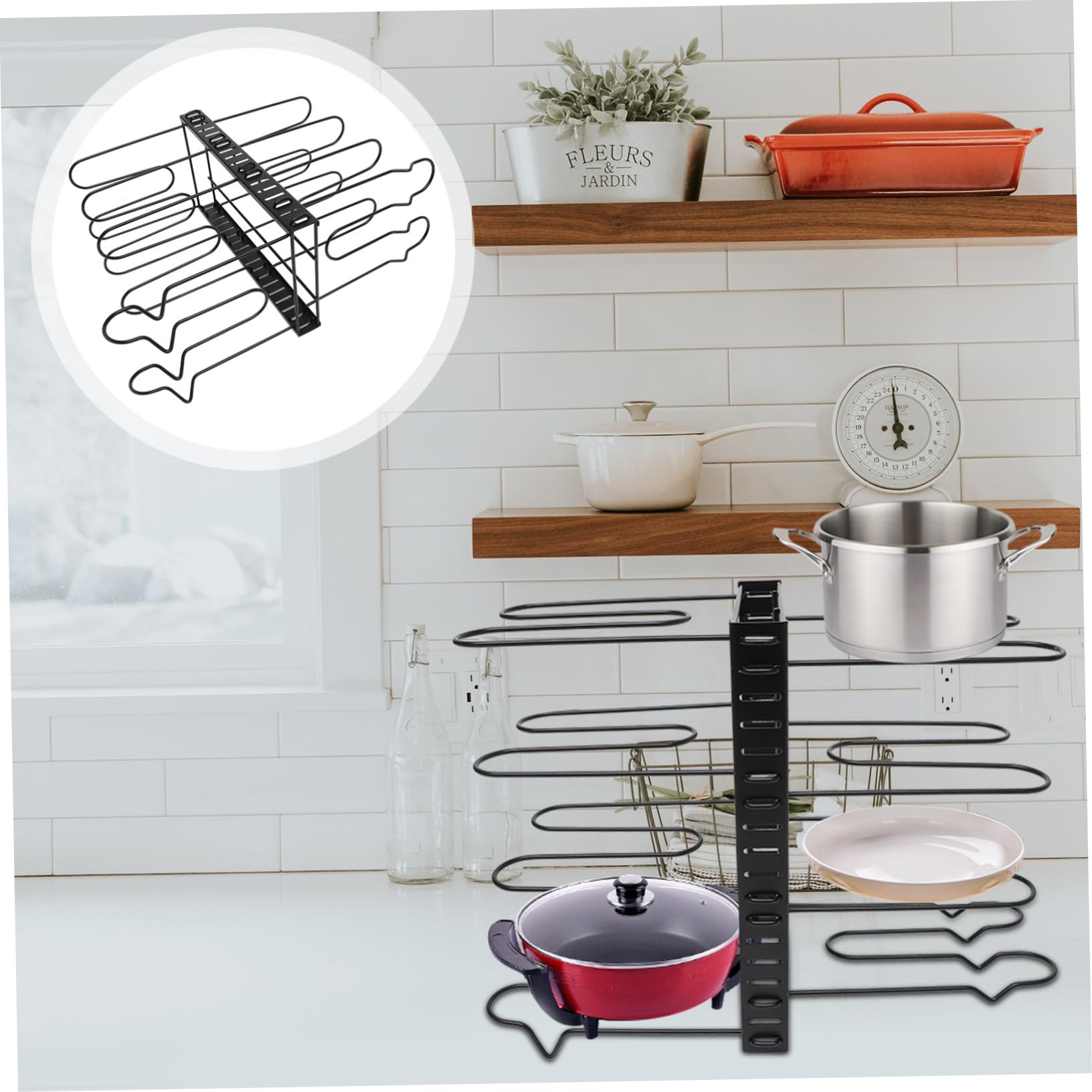 Mikinona Soporte para Tapa de Olla de 8 Niveles de Hierro, 1 Juego | Rejilla para Tapar Ollas, Multifunción de Cocina, para Cuchara y Espátula, Uso Doméstico y Restaurante