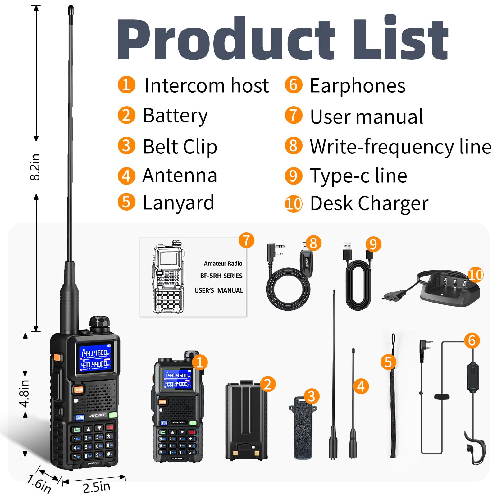 5RH Radios 10W, Ajuste de Frecuencia para Radioaficionados, 2 Uds | Set de Dos Radios, 999 Canales por Radio, Pantallas TFT de 1,77 Pulgadas, Doble Espera, Baterías 2500 mAh, Carga USB-C
