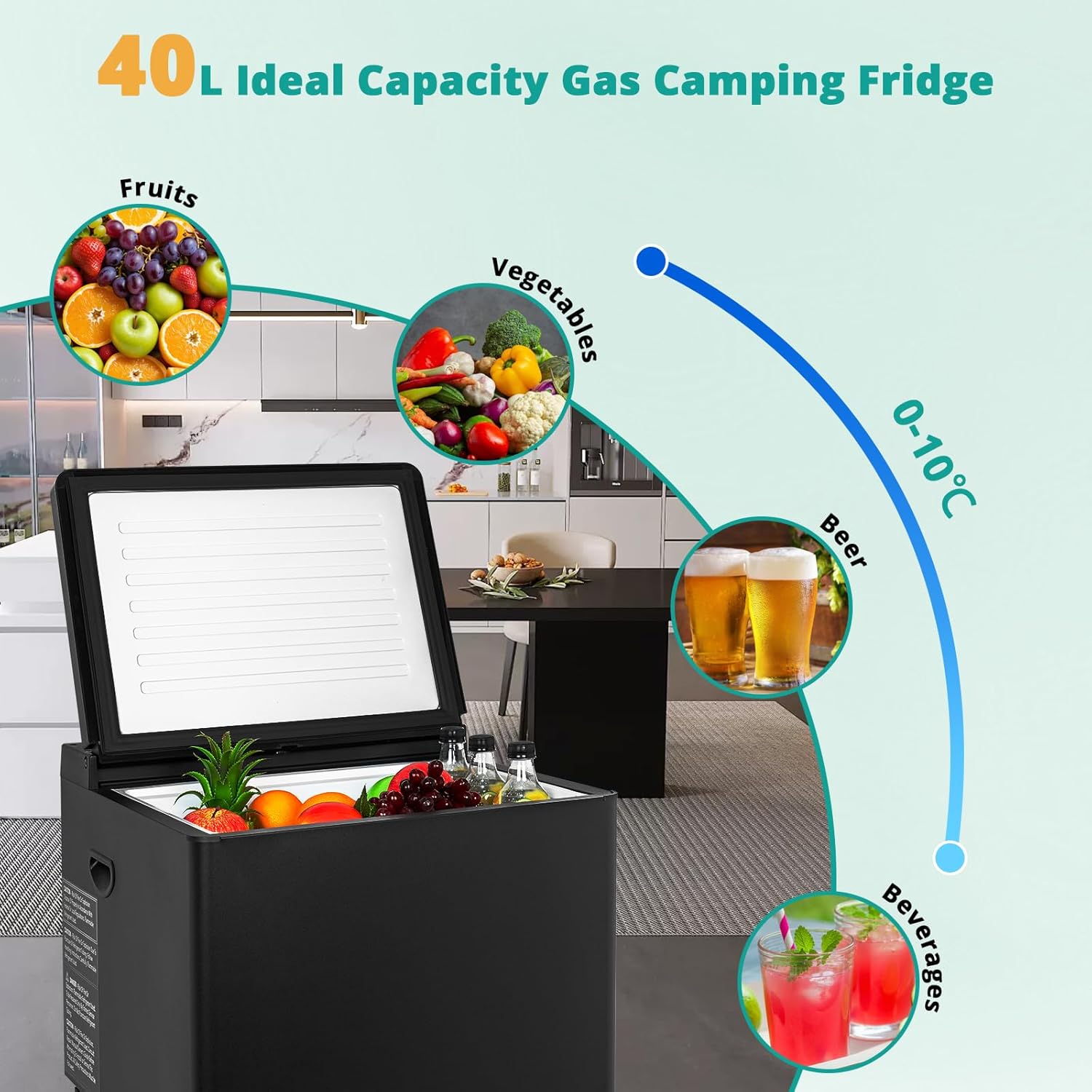Small Propane Fridge 1.6 Cu.Ft Gas Cooler LPG Top Load Propane Chest Refrigerator Gas Absorption 110V for RV Off Grid Outside, 32 °F to 50 °F, Black