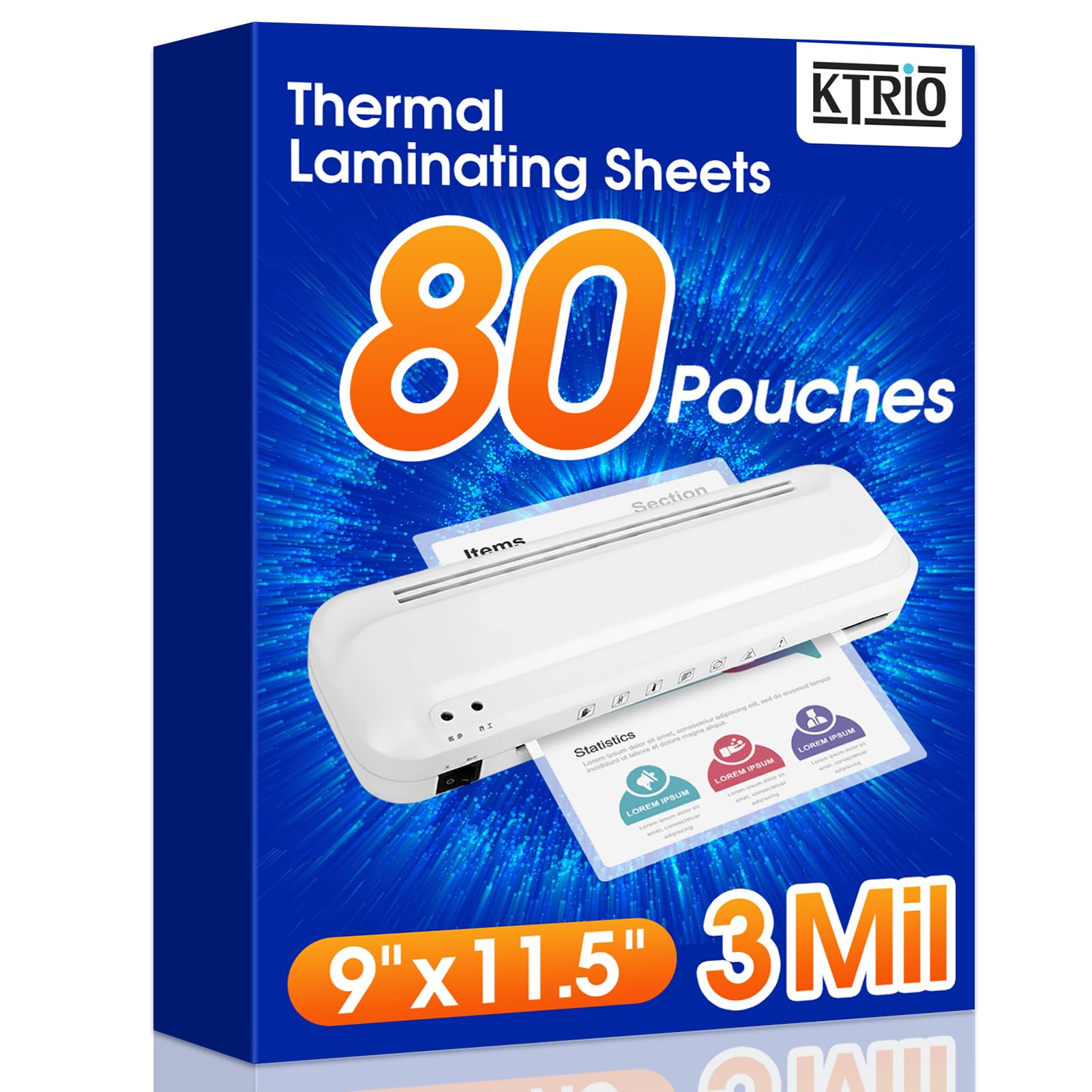 KTRIO 80 Pack Laminating Sheets 3 Mil, Hold 8.5 x 11 inch Documents, Menus