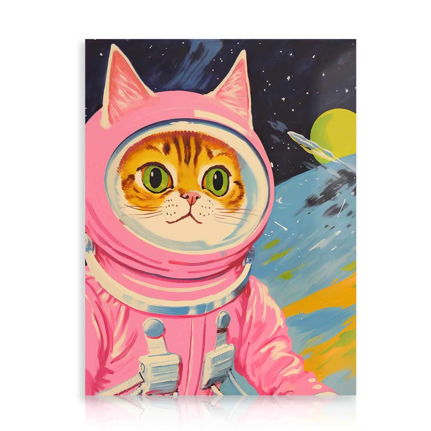 Dazzlewall Funny Cat Astronaut Posters Cat in Space Canvas Print Cute Pink Wall Art Colorful Kids and Nursery Art for Girls Bedroom 12x16 in Unframed