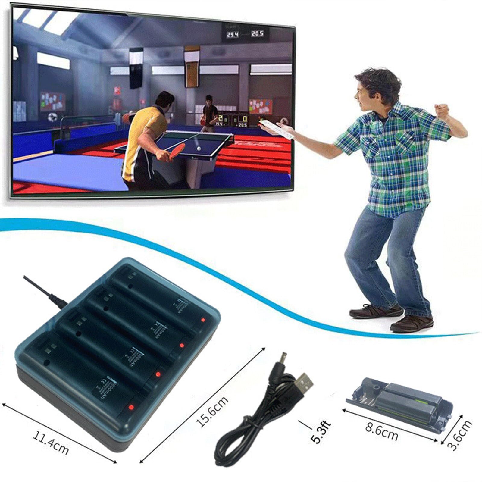 SOONHUA Stazione di ricarica per Wii, stazione di ricarica con 4 batterie ricaricabili 2800mAh e indicatori LED per telecomando Wii