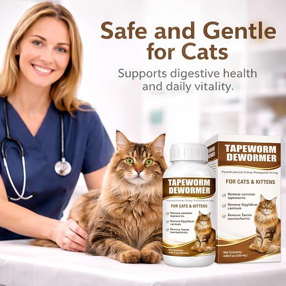 Cat Dewormer Liquid Broad Spectrum Treatment for Tapeworms, Roundworms & Hookworms,120ml