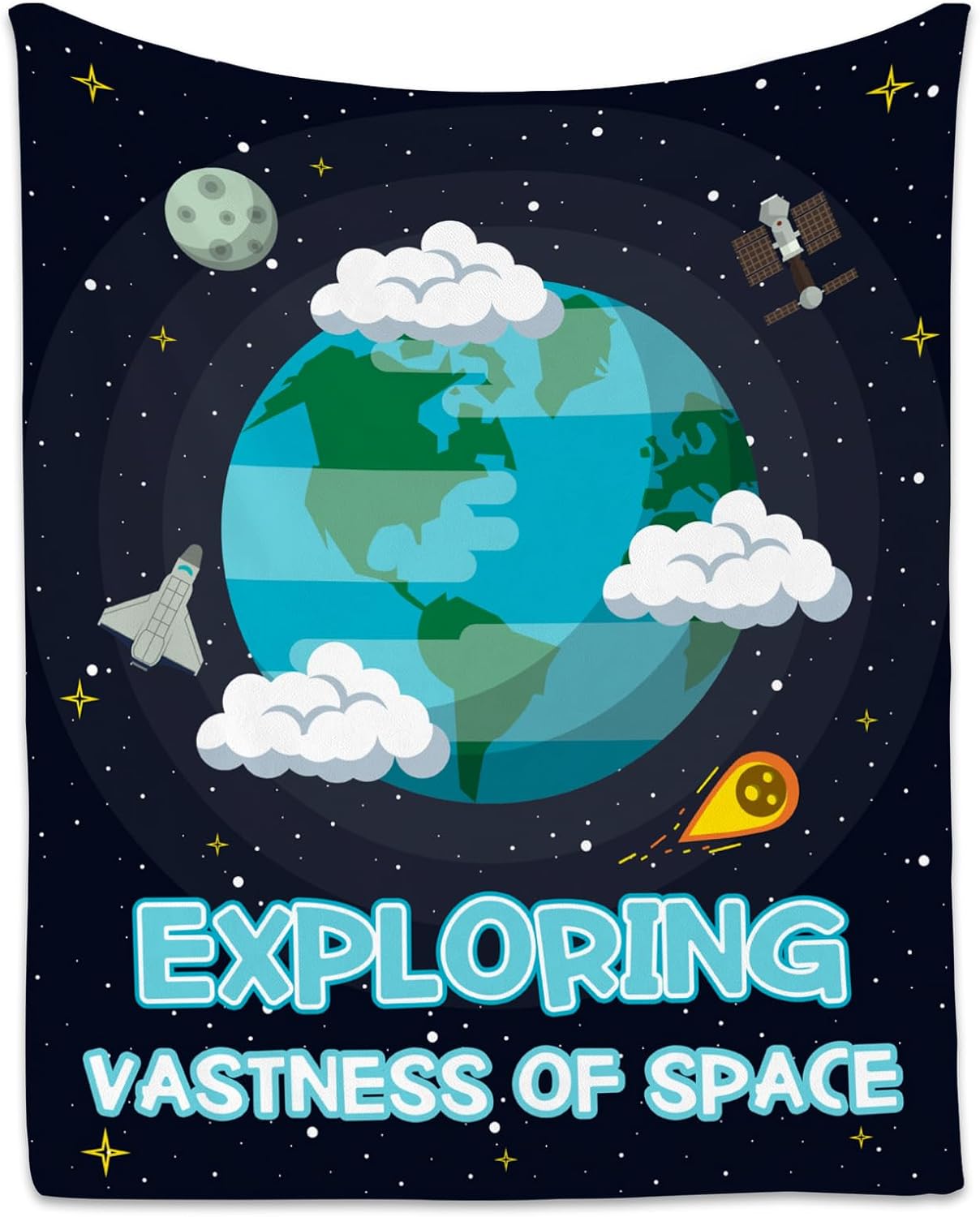 Custom Planets for Kids with Name - 60x80 Inches Cute Throw Blanket for Men, Women - Blue Soft Fuzzy Blankets for Bed, Couch & Living Room