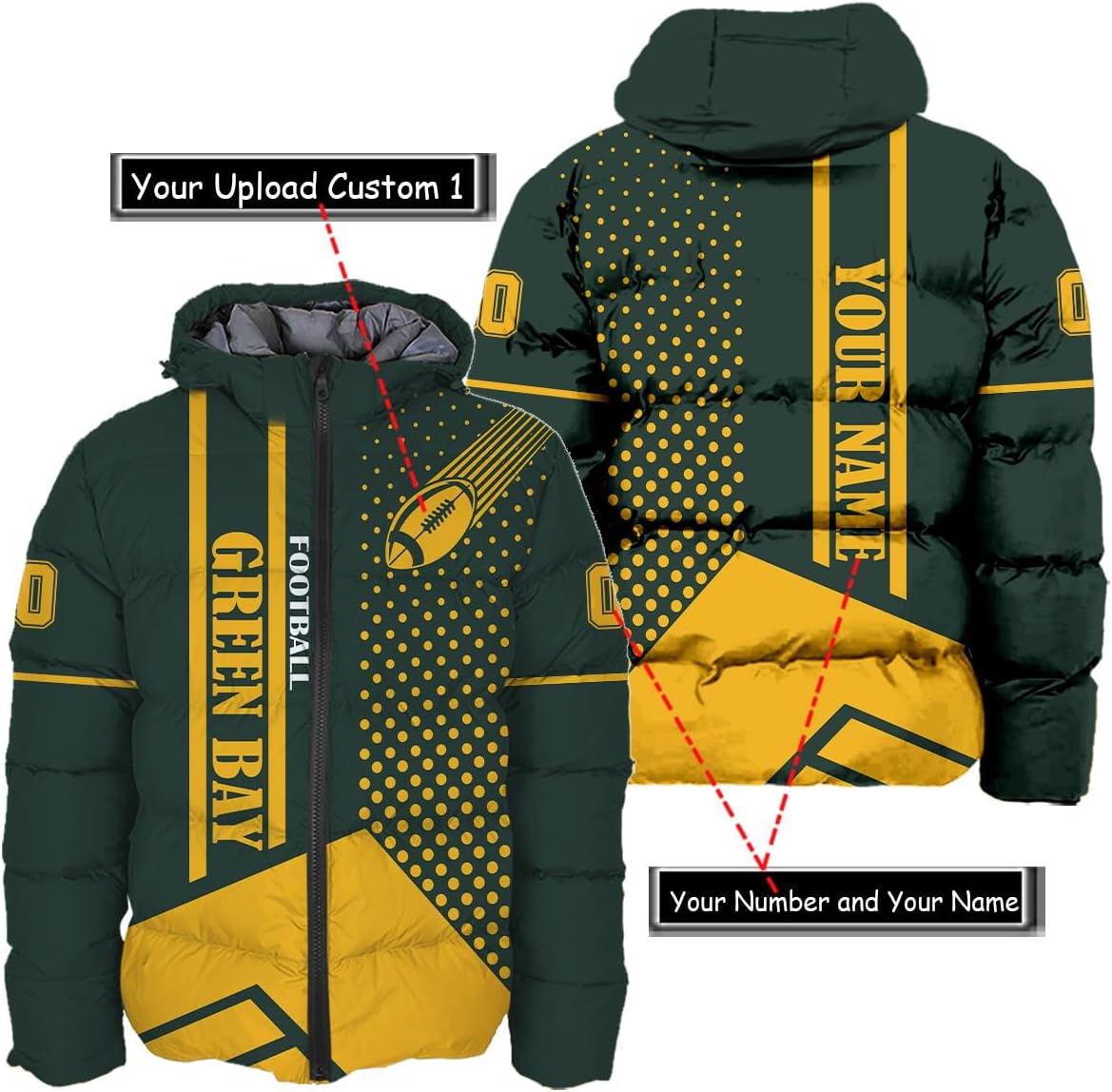 Discover Personalized Green Bay Football Team Packers Men's Hooded Puffer Jacket