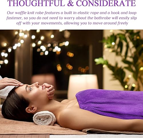 Miniatura 6 de Tigeen 12 piezas de bata de spa para mujer, toallas de spa con bolsillo ajustable, toallas ligeras para baño y ducha, Púrpura