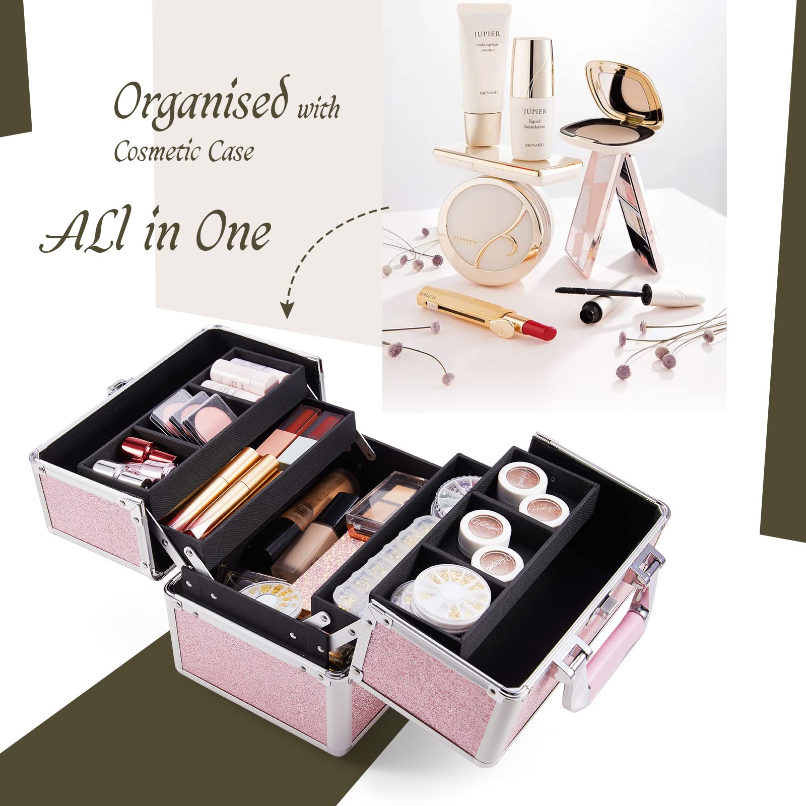 Schminkkoffer Kosmetikkoffer Make up Organizer Alu Werkzeugkoffer Nagel Koffer Beauty Case Make up Organizer,Rosa