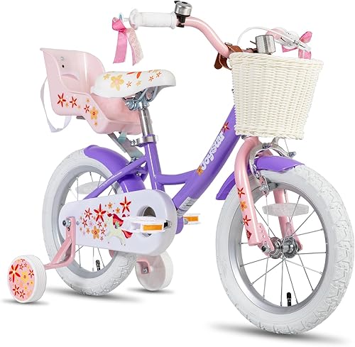 JOYSTAR Unicorn Kids Bike for Girls Ages 2-9 Years Old, 12 14 16 18 Inch Kids Bike with Training Wheels, Doll Seat, Streamers and Basket, Toddler