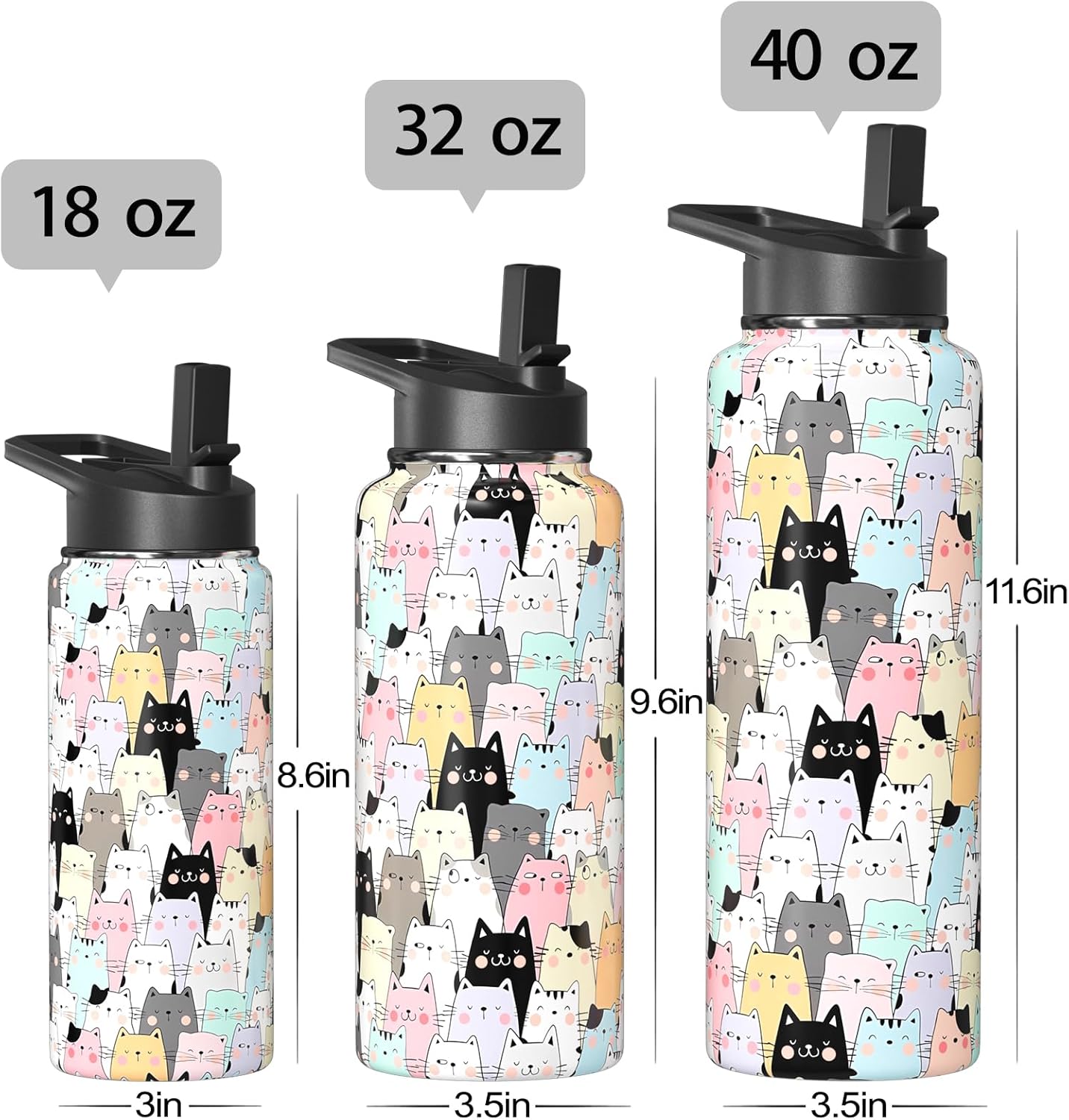Cat Gifts 18oz Water Bottles for Women Men, Cute Cats Stainless Steel Leak Proof Sport & Gym Water Bottle with Flip Straw & Spout Lid (1 PC) - Image 5