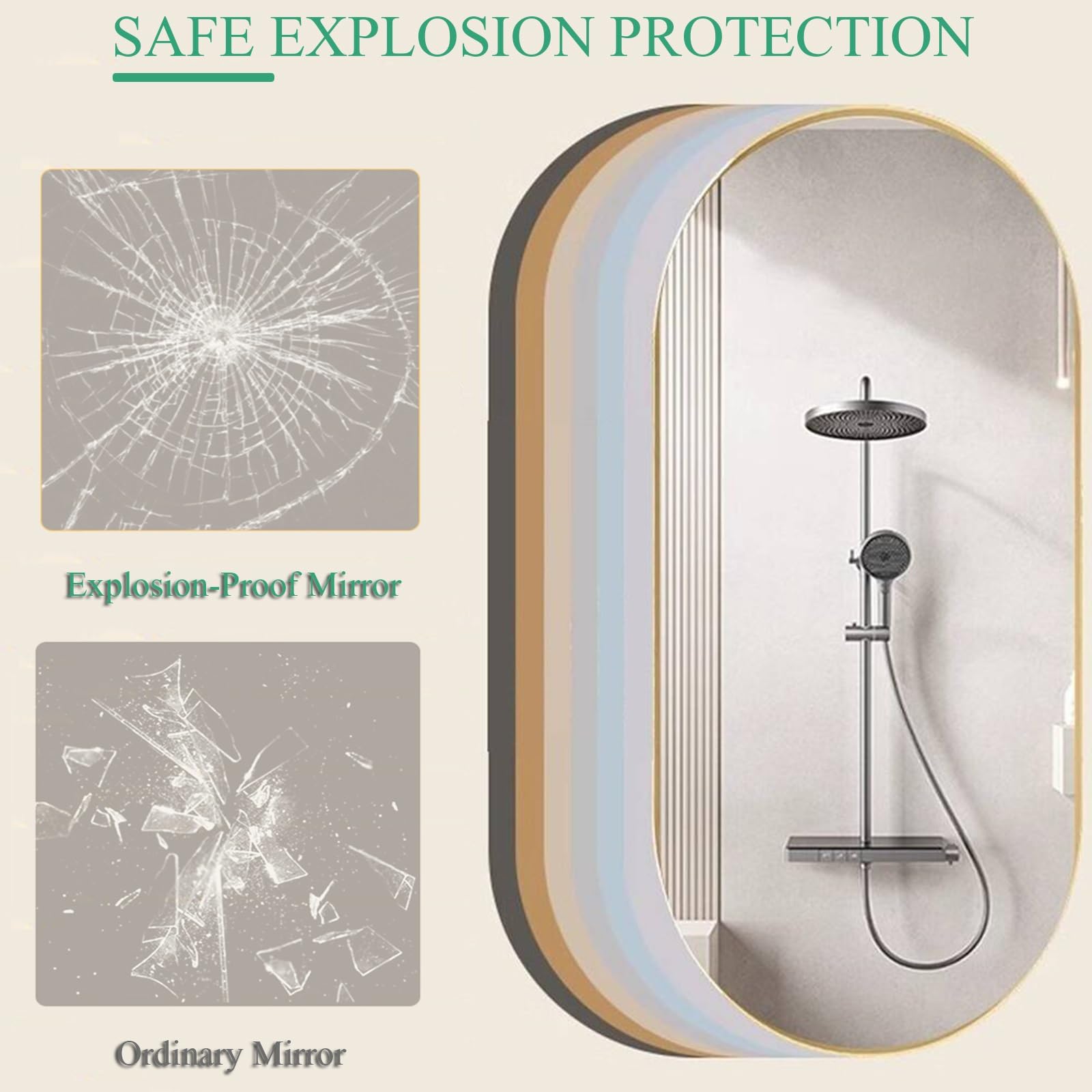 Specchio Espejo de pared ovalado Moderno con Marco de Metal, Espejo de tocador para baño, Espejo de pared para dormitorio y entrada, Plateado (40 x 70 cm).