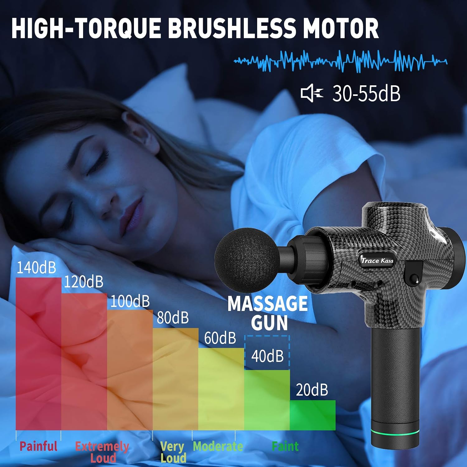 TRACE KASA Massage Gun Deep Tissue Percussion for Athletes Handheld Back Percussion Massager for Pain Relief 30 Speeds Portable Electric Body Muscle Massager Cordless with 8 Massage Heads, Black