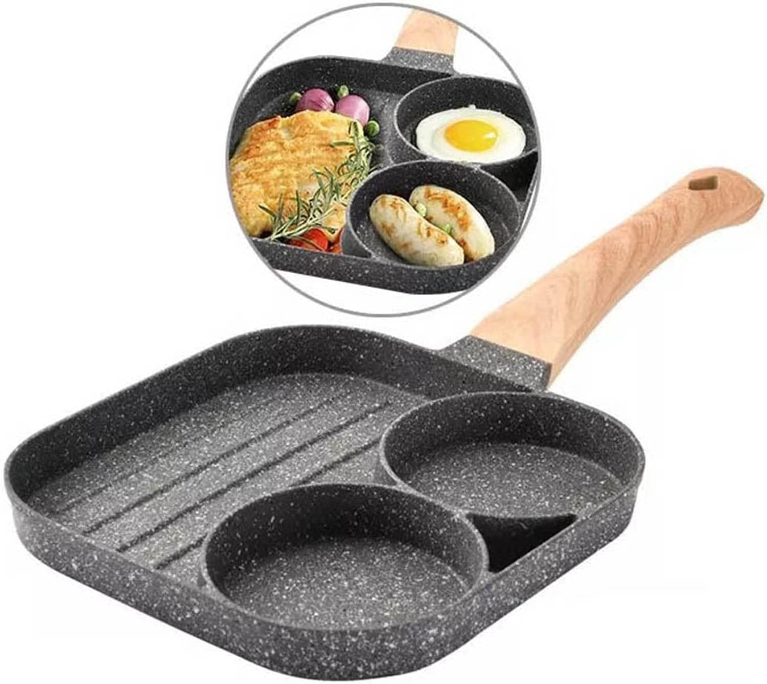Omelet Pan,Pan Nonstick Egg Frying Pan,2 Hole Egg Omelette Pan Non-Stick Egg Burger Steak Griddle Bacon Ham Pancake Pot Frying Gas Induction Cooker Cookware Kitchen