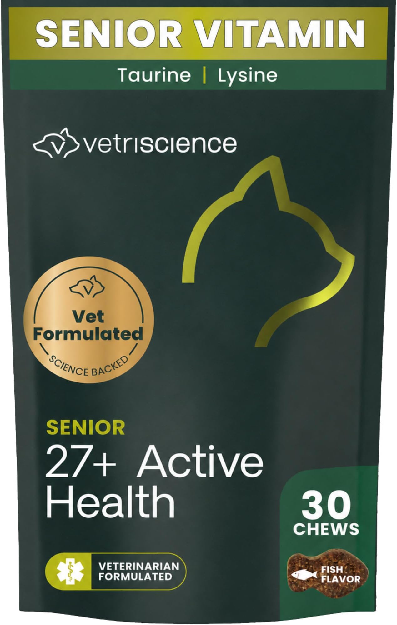 Senior 27+ Active Health Chews, Nu Cat Daily Multivitamin for Senior Cats, Balanced Vitamins, Minerals and Antioxidants, Healthy Aging and Wellness Support, Fish, 30 Count