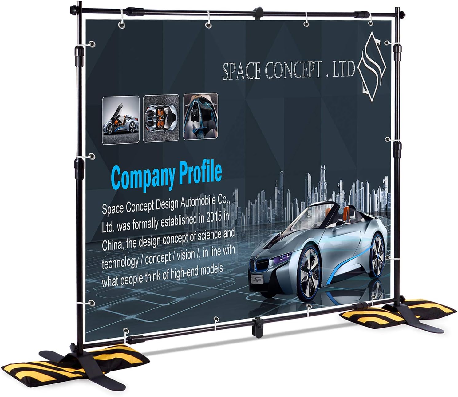 T-Sign 8'x8' Professional Backdrop Banner Stand Large Tube Heavy Duty Telescopic Step and Repeat for Photo Booth Background and Trade Show with Carrying Case and Sand Bags for Free