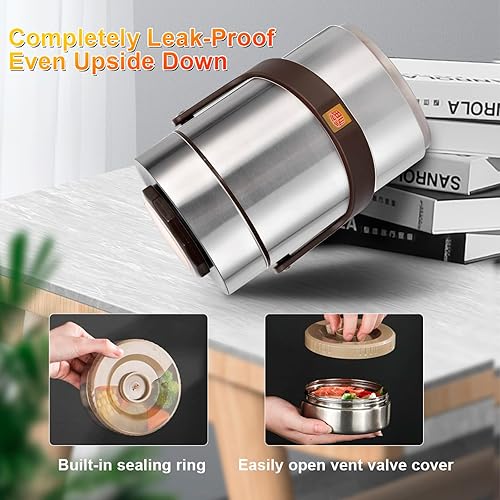 Miniatura 4 de 67 oz Frasco Térmico para Comida Caliente de Acero Inoxidable con Aislamiento al Vacío y Boca Ancha para Adultos, Contenedores de Comida Caliente