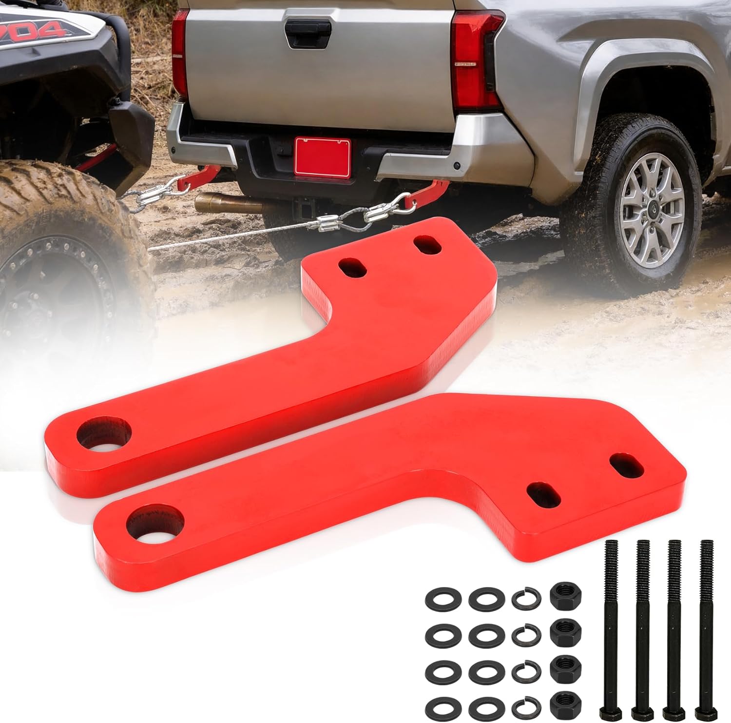 Rear Tow Hooks Kit, Rear Recovery Points for 2024 2025 2026 Toyota Tacoma, Heavy Duty Carbon Steel Rear Towing Hooks for Off-Road Recovery & Emergency Rescue, Universal Left & Right Fit, 2PC