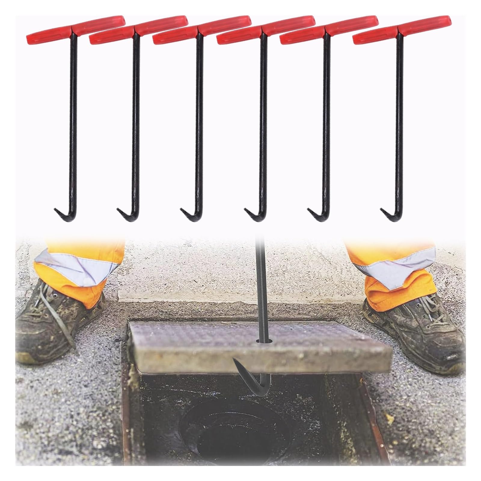 HDYZJQ 2/3/4/5/6 Pack T Style Manhole Hook Tool, 20 26 34