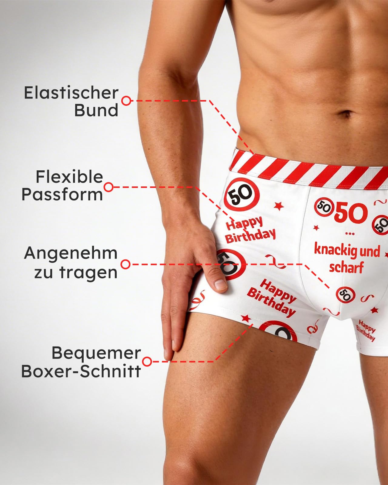 WenmthG Geburtstag Geschenke für Männer - Geburtstag Boxershorts rot-weißes Design mit Verkehrsschildern und Lustige Sprüche - Witzige Geschenke für Mann - 5