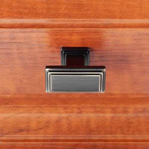 Miniatura 5 de KOOFIZO Paquete de 30 pomos rectangulares escalonados para gabinete, manija de bronce aceitado (longitud 1.6 pulgadas) para puerta de armario de