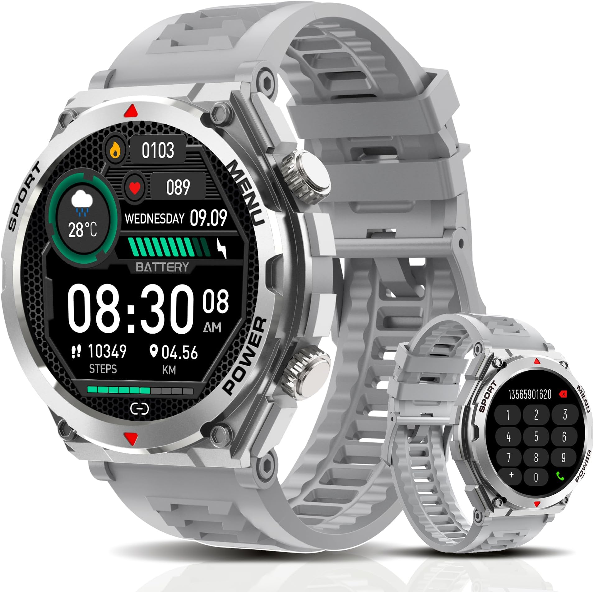 Military Smart Watch, 1.52-Inch Smartwatch with Text and Call, Heart Rate, Blood Oxygen, and Activity Trackers - Compatible with iPhone and Android, for Men and Women (Classic, Gray)