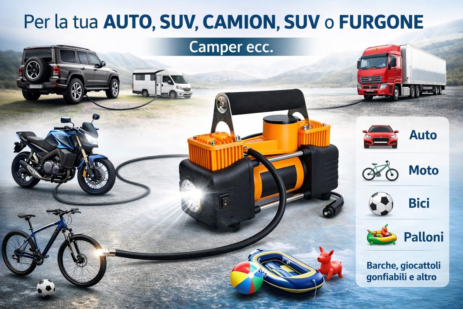 Mini Compressore Aria Portatile 12V 150 PSI Doppio Cilindro con Manometro e Tubo d'Aria Gonfiatore Pneumatici Auto SUV Camper 40L/min con Morsetti Batteria e Accendisigari + Borsa