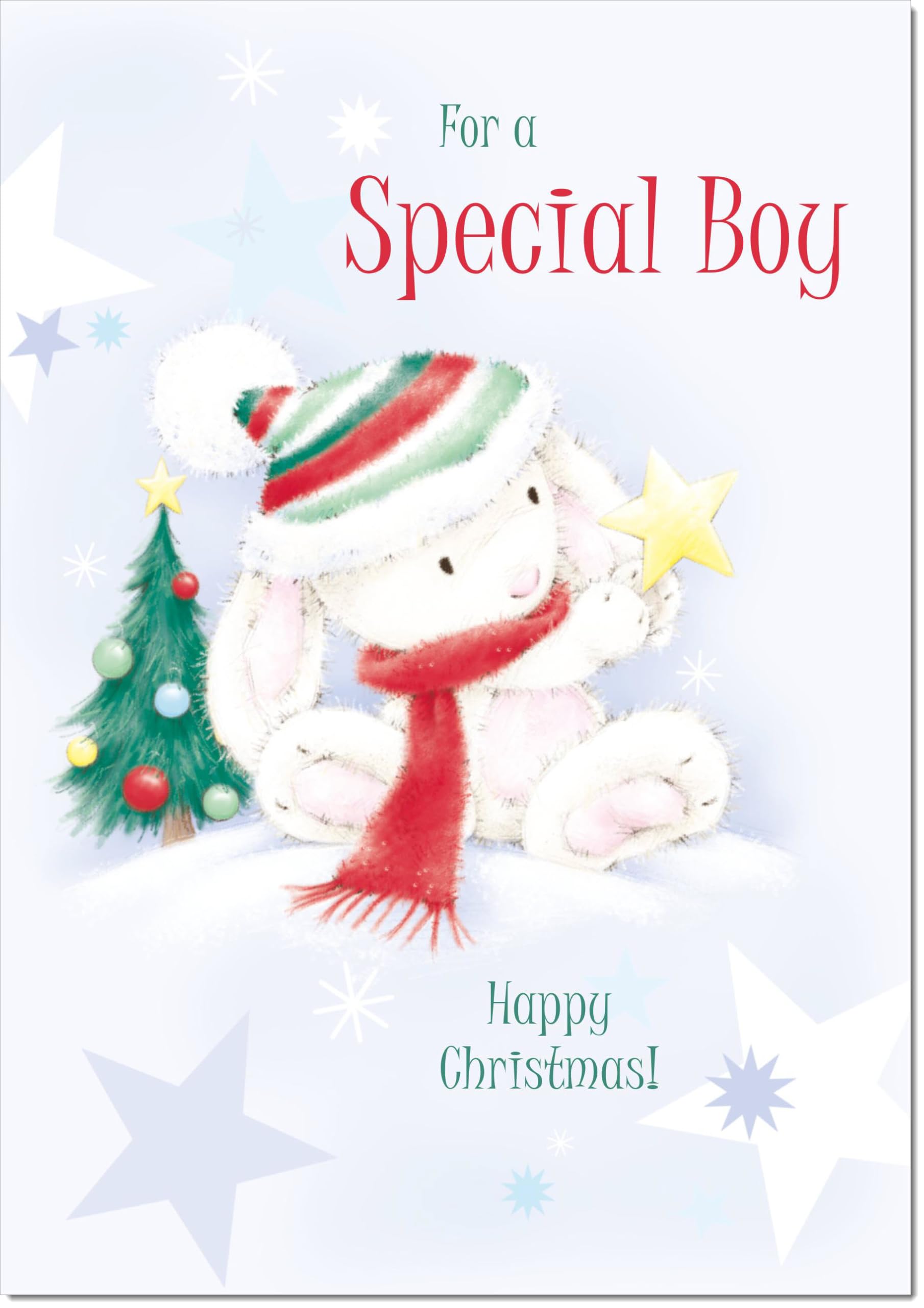 doodlecards Special Boy Christmas Card Cute Rabbit with Star Large A4 Size Christmas Card for Special Boy with Plain Envelope — image 1