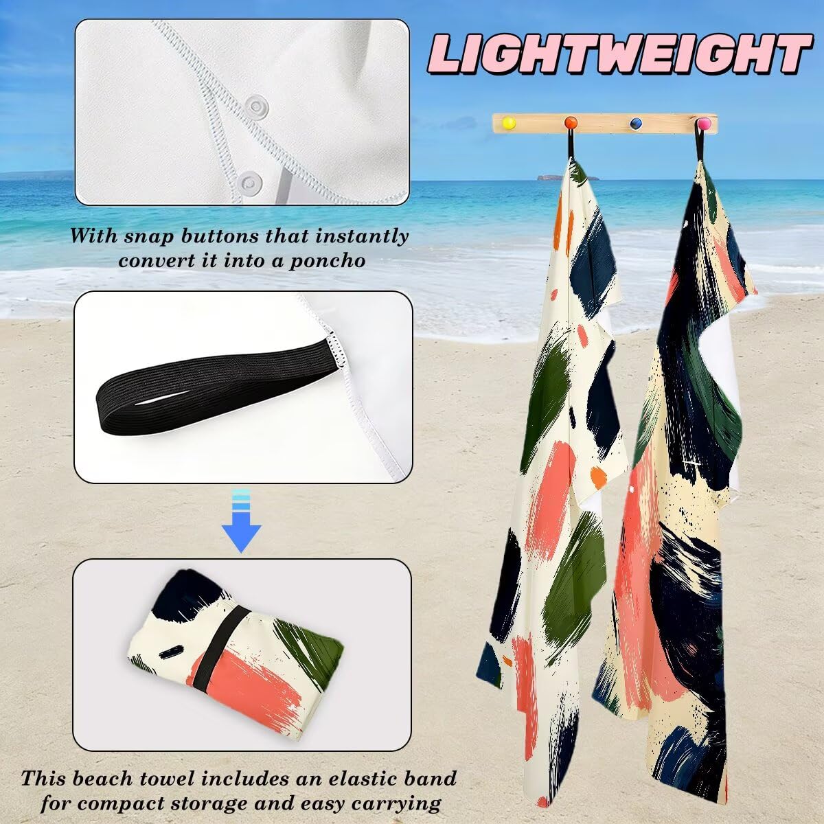 Toalla Playa 80x160 cm, Toalla Gimnasio Microfibra Secado Rapido, Juego de 2 Antiarena Toallas de Playa, Ligera Compacta Toallas Microfibra Grande para Viaje, Regalo Hombre Mujer (Pintada) -5075