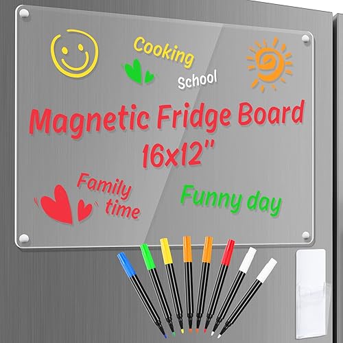 Miniatura 7 de Pizarra magnética de borrado en seco de acrílico para refrigerador con 8 marcadores y soporte magnético para bolígrafo pizarra blanca de