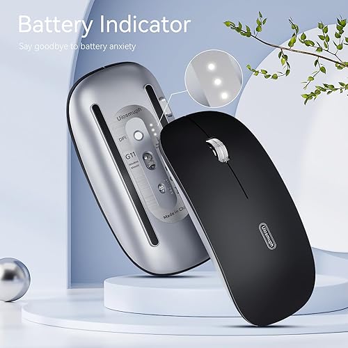 Miniatura 2 de Uiosmuph Ratón inalámbrico G11, mouse de computadora recargable USB C, ratones silenciosos delgados de 2.4 GHz óptico con receptor USB Nano y
