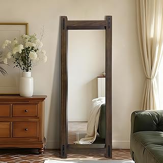 Full Length Mirror with Wood Frame ，60" x 21" Standing Full Body Floor Wall Mounted Hanging Mirror for Bedroom, Living Room，Cloakroom