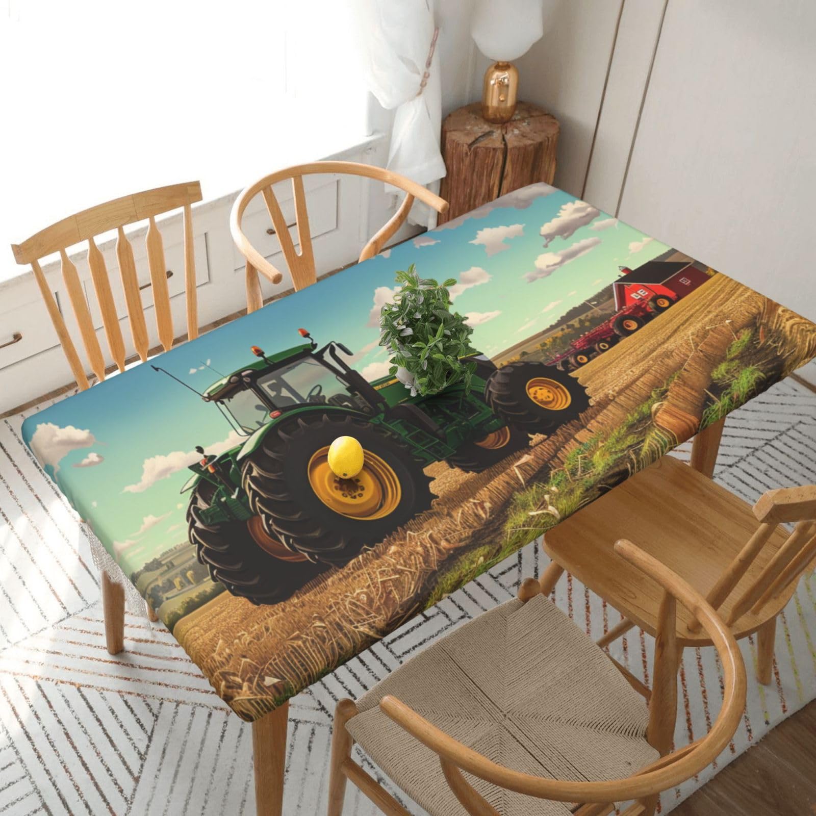 WPKJU Tractor Farm Printed Tablecloths 5ft Rectangular Table Covers Washable Polyester Decorative Table Cloth for Dining Table Picnic Wedding
