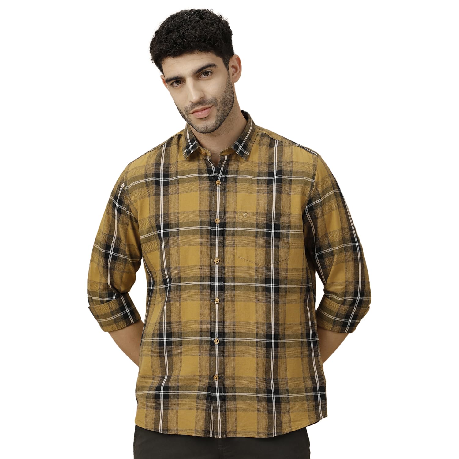 cavallo by linen club Men's Blended Linen Yellow Checked Full Sleeve Casual Shirt-picture-35