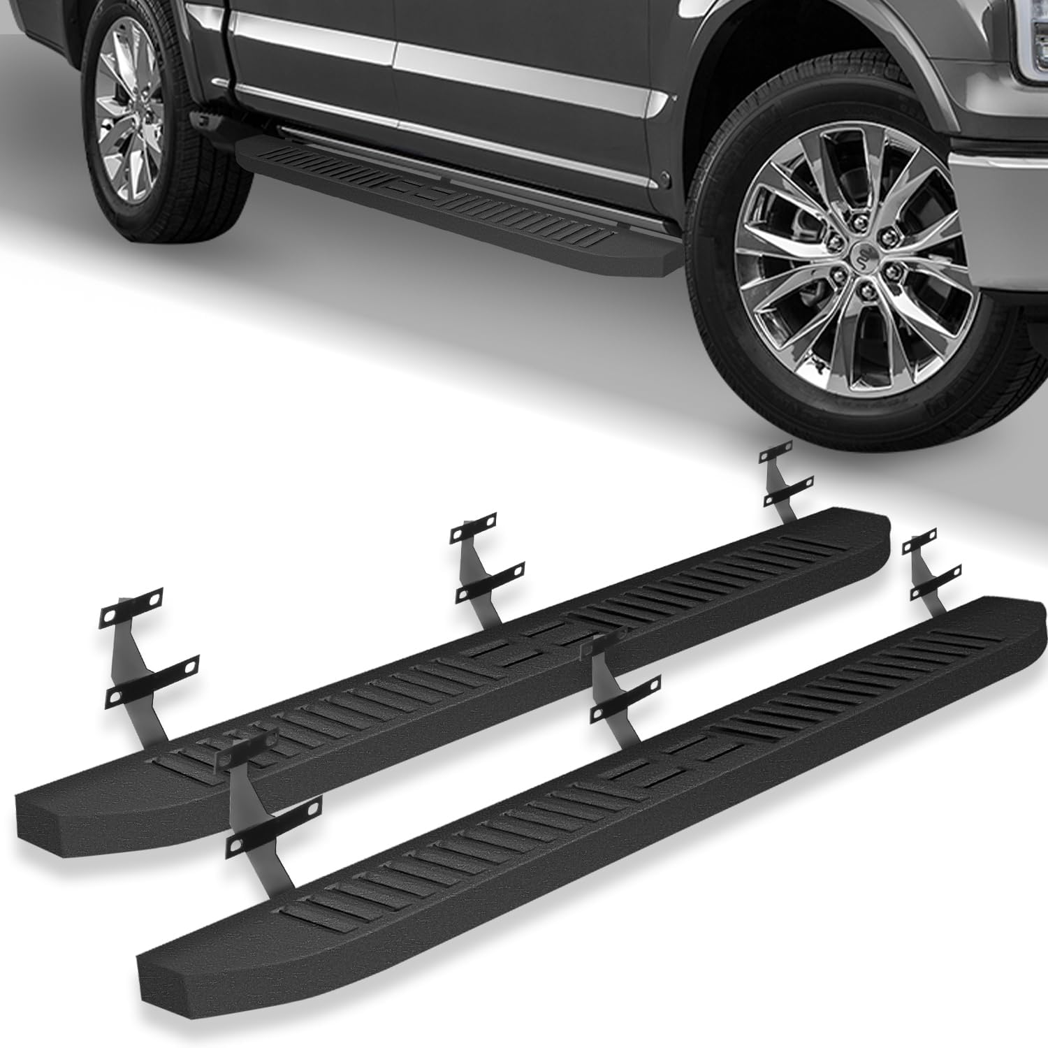 Running Boards Side Steps, 6" Wide Steel Textured Step Rails Nerf Bars for 2015-2024 Ford F-150 Double Cab