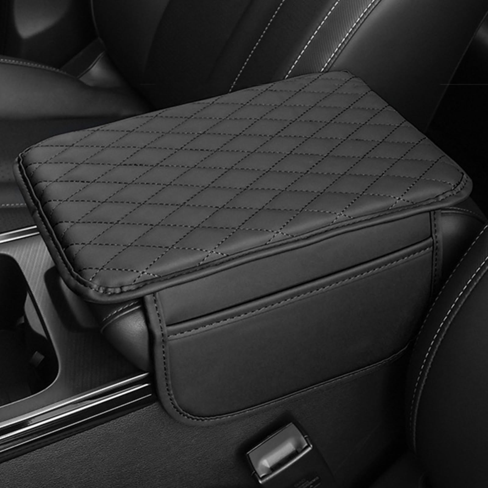 Arm Rest Cushion for Car, Black Car Center Console Armrest Cover Pad, Car Accessories Interior for SUV/Truck/Car, Auto Armrest Seat Box Cover with 2 Mobile Pockets, Ergonomic Comfort & Easy Install