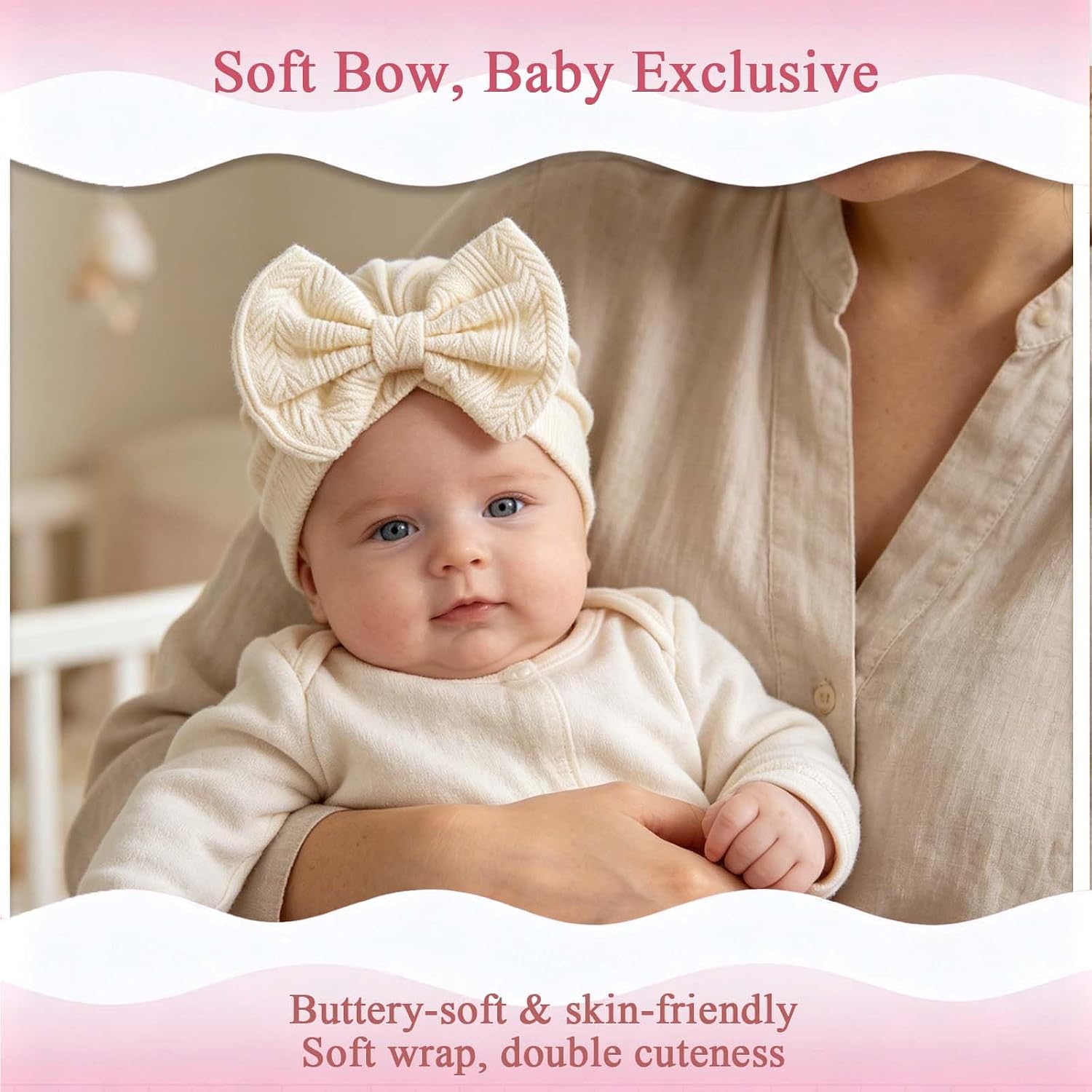 4 Pcs Newborn Baby Girl Hats with Bow Infant Beanies Head Cap New Born Hospital Bows Hat for Babygirl 0-6 Months