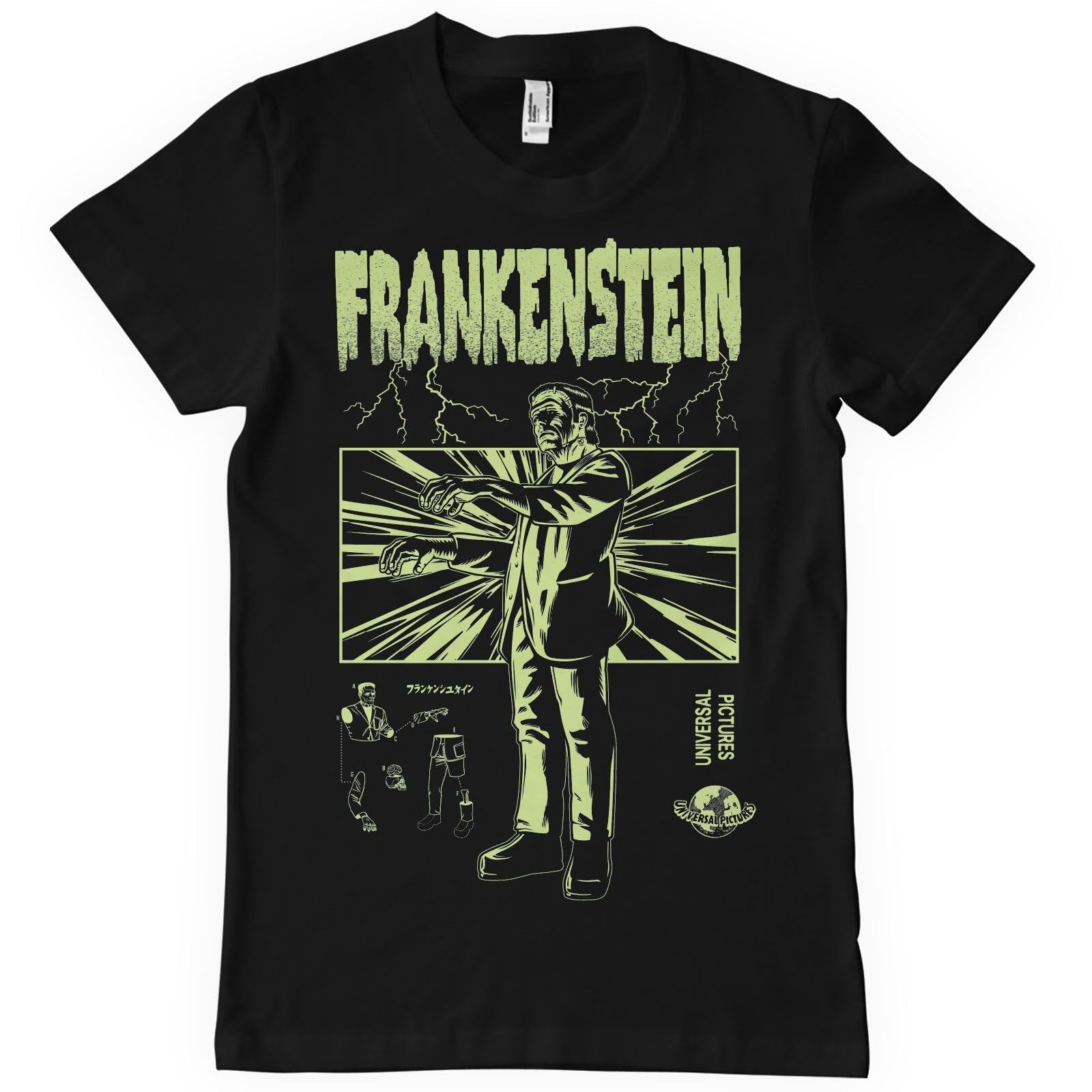 Universal Monsters Men's Black Officially Licensed Frankenstein Retro T-Shirt (Black), Large