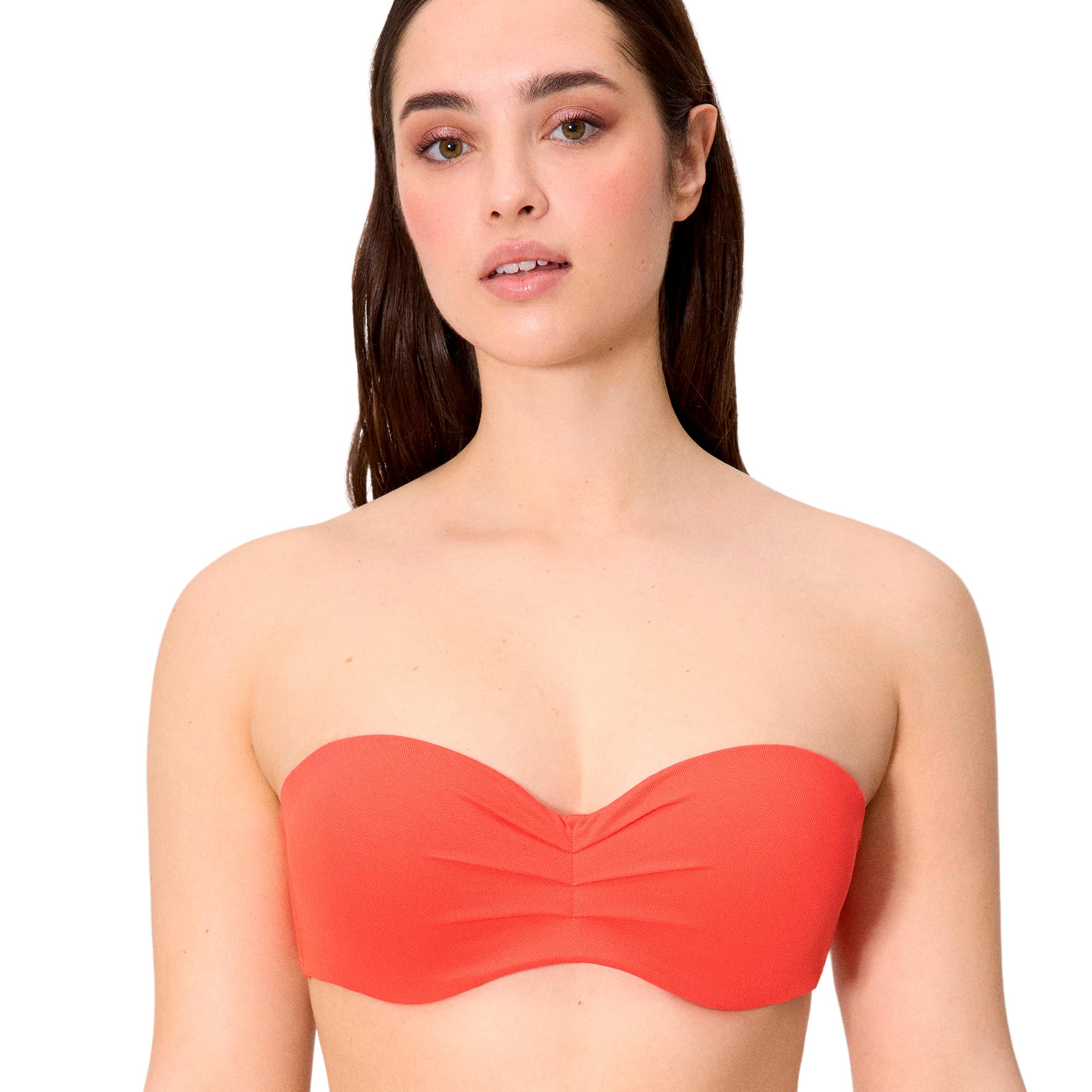 YSABEL MORA. Top Bikini Bandeau Micropiqué Coral Copa C. Sujeción Y Versatilidad con Aro Y Relleno. Tirantes Regulables Y Desmontables para Mayor Comodidad. Colección Sunset.