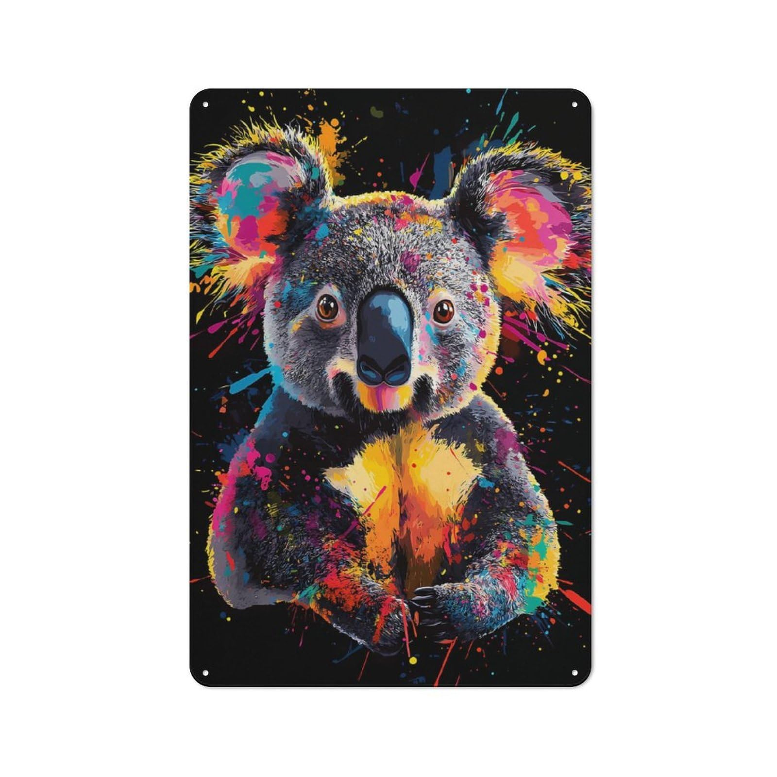Junmoney Colorful Koala Portrait Vintage Metal Wall Sign 30X20cm For Garage Or Workshop, For Metal Sign Collectors, For Garage And Workshop Walls