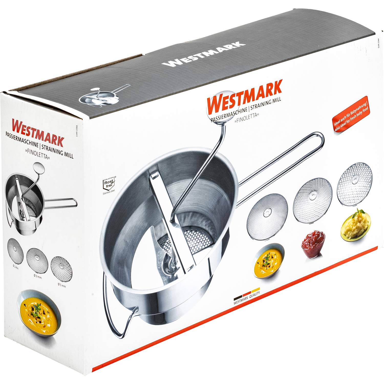Westmark Pasapurés con 3 discos perforados, Acero inoxidable, Finoletta, plata, 11952260
