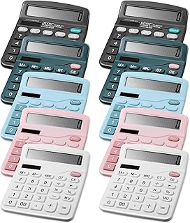 10 Pcs Desk Calculators Basic 12 Digit LCD Large Display Solar and Battery Dual Power Calculator Standard Function Office Desk Calculators Desktop with Sensitive Button for Home Office School 5 Color