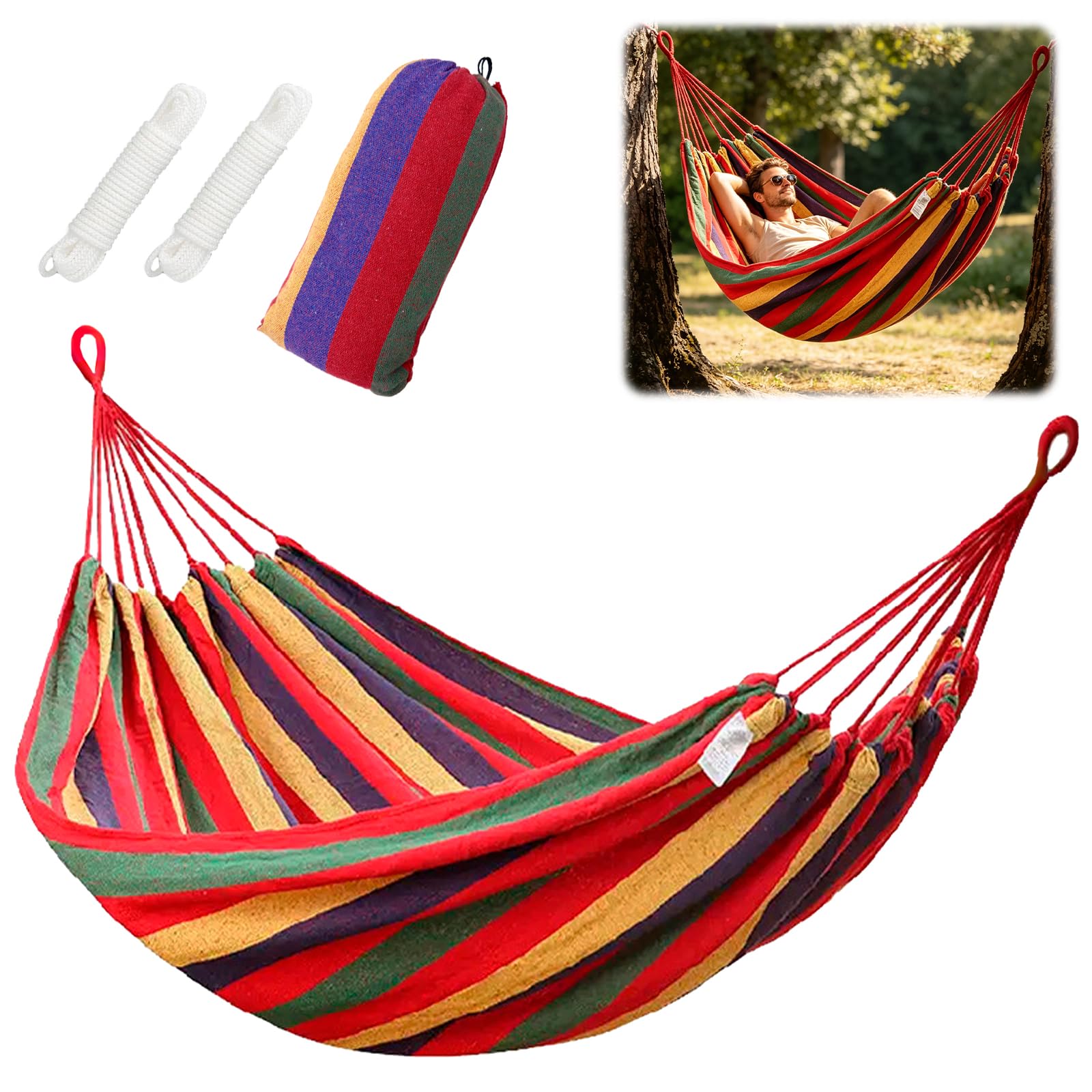 Vidoxdu Cotton Hammock - 190x150cm Outdoor Double Camping Portable Hammock with Travel Bag, Supports 200kg, Thickened Durable Canvas Fabric, Perfect for Garden, Camping