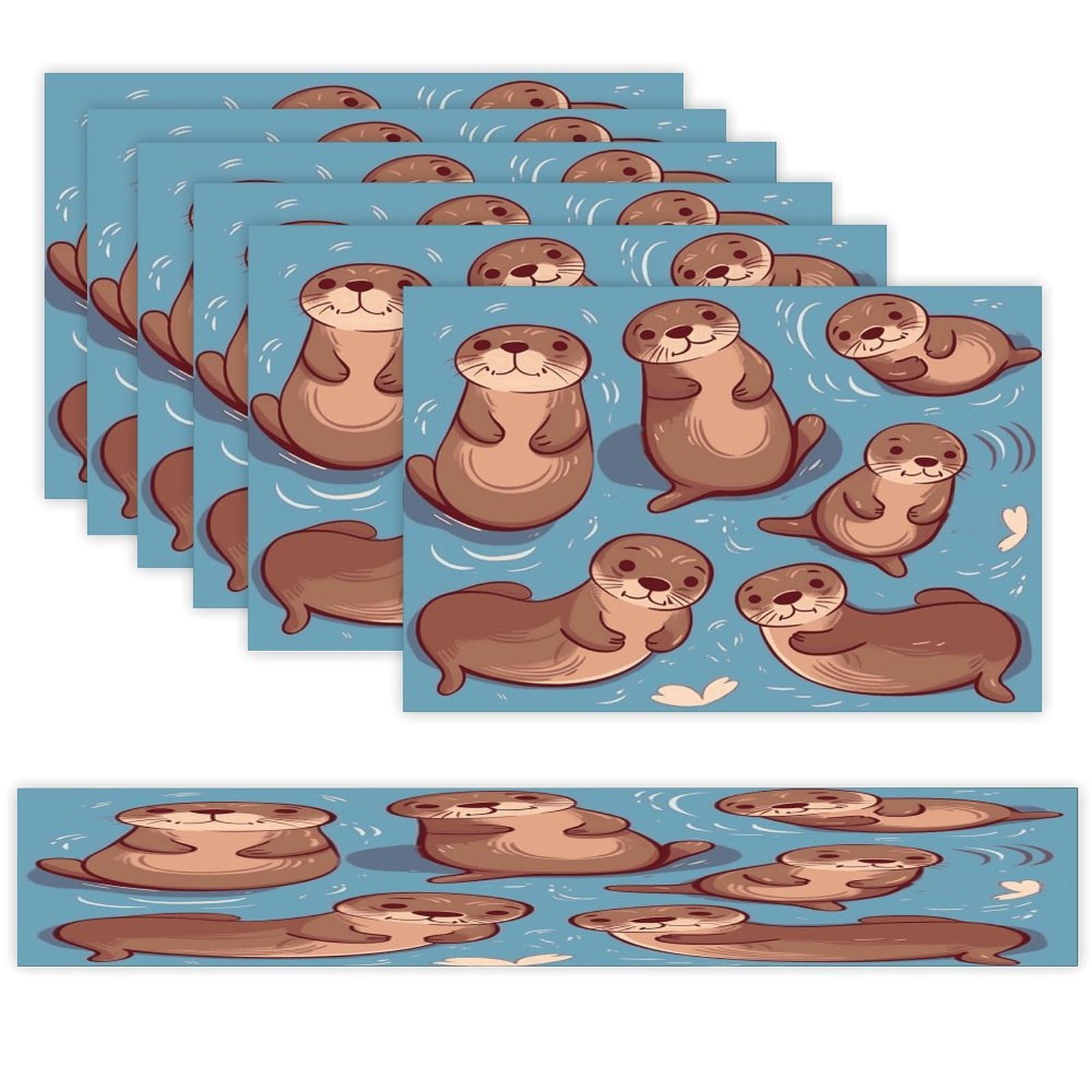 Animal Cute Brown Otters Table Runner and Placemats Set of 6 Heat Resistant Washable Linen Place Mats Farmhouse Long Table Runner Xmas Kitchen Table Mats Art Dining Table Decor for Daily Use