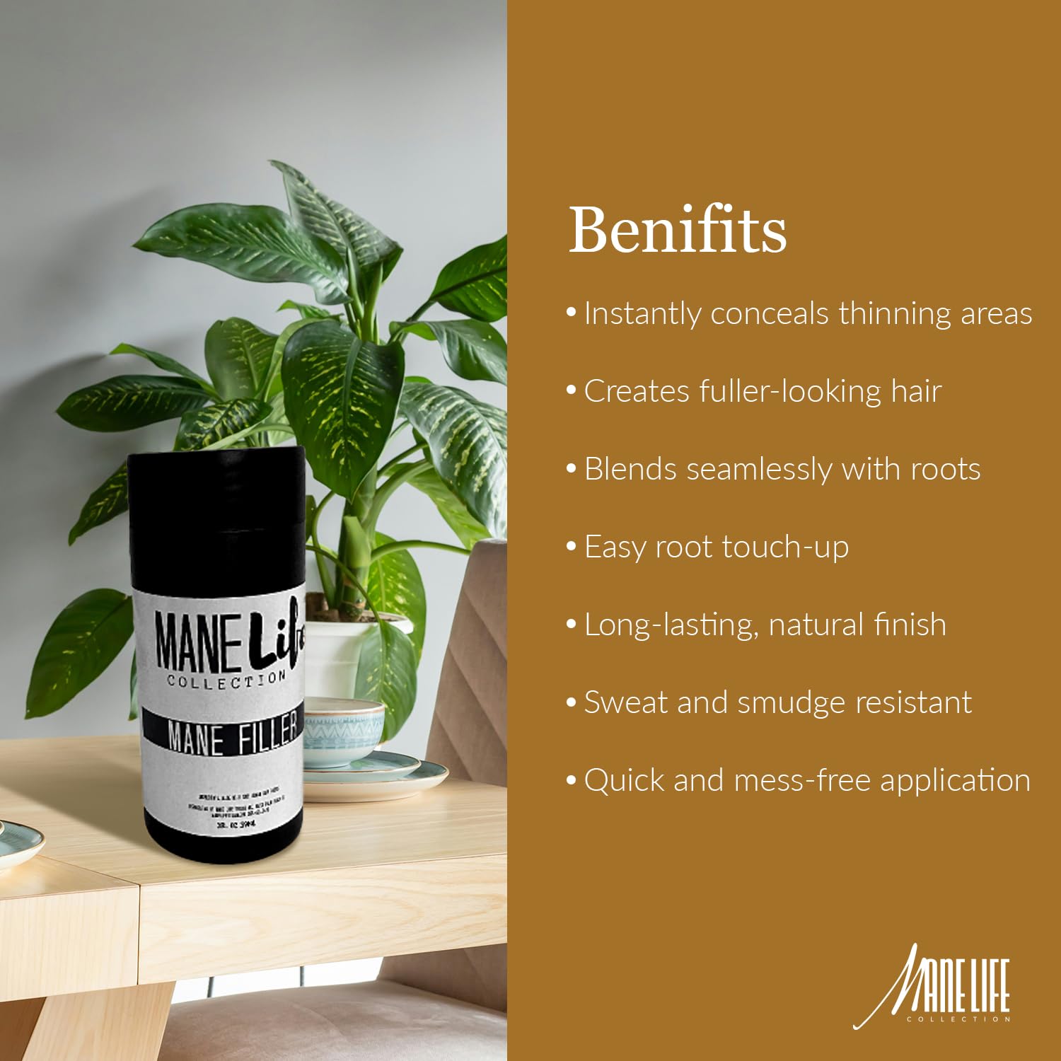 Mane Life Filler Black, Volumizing Hair Products for Thinning Areas, Styling Solution, Hair Fibers, Root Touch Up Powder, Hairline Enhancer, Concealer, Hair Filler, Thickening Coverage