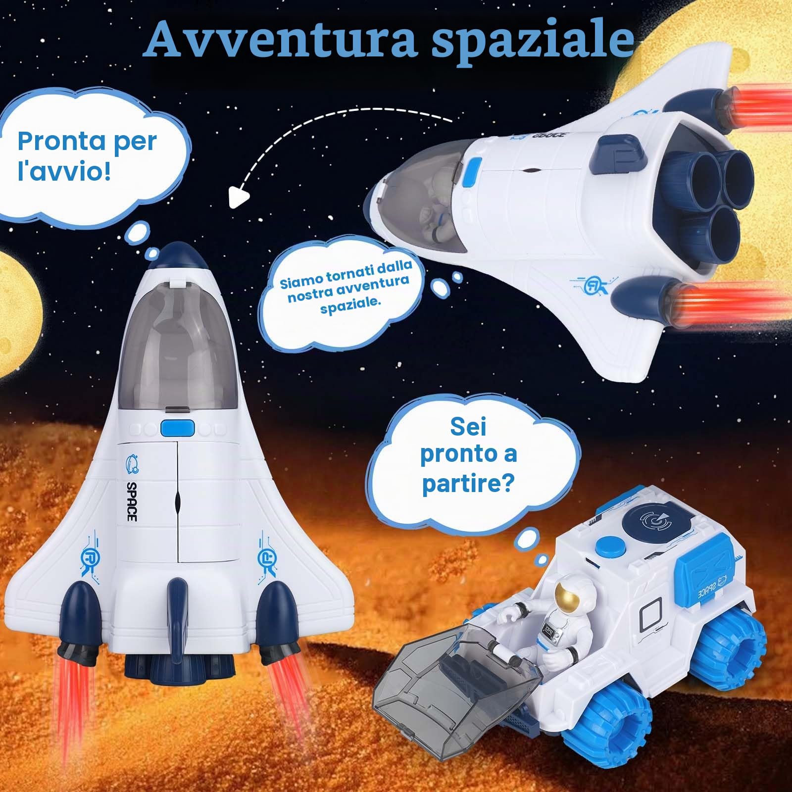 Space Shuttle - Razzo Giocattolo Spaziale per Bambini e Ragazzi, Giocattolo Educativo Scientifico con Astronauti Figure (Blu)