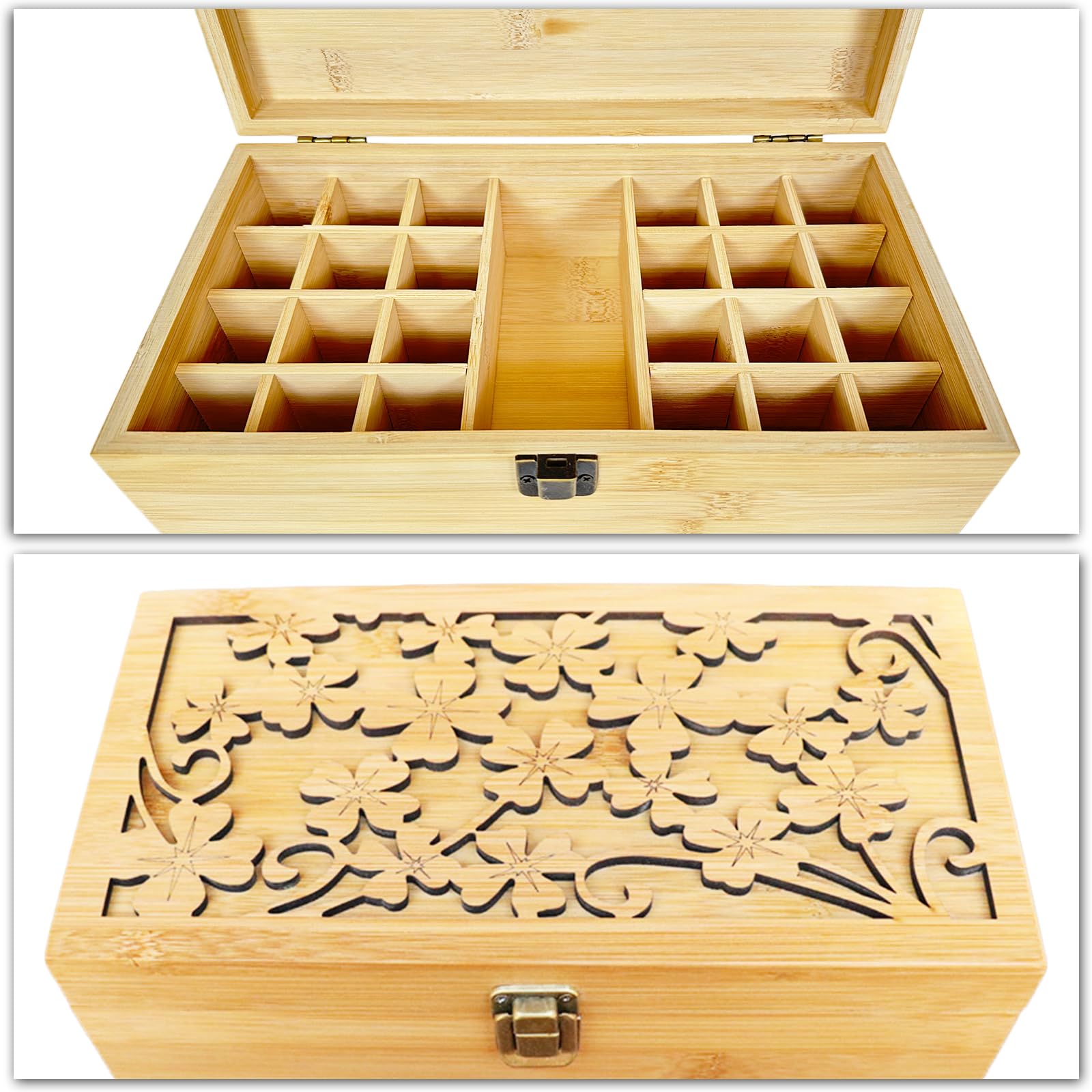 25 Löcher Aufbewahrungs-box Ätherische Öle aus Holz - Holzkiste Bietet Platz für 5 10 15 ml Ätherisches Öle Flaschen - Tragbar Organisator Holzbox für Duftöle Ausstellung, Lagerung